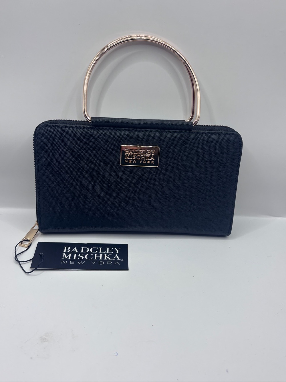 Badgley Mischka Black Structured Top-Handle Wallet with Gold Accent NWT